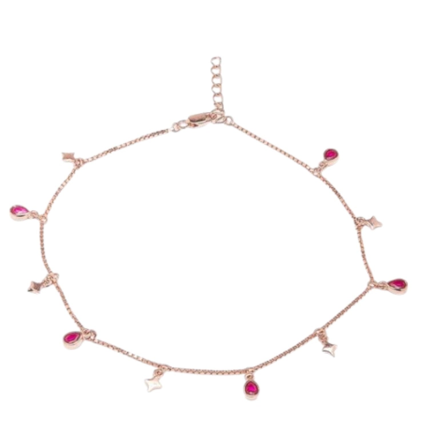 Star Rose Gold Plated Colour CZ 925 Sterling Silver Anklet By Kesardeep Impex For Women